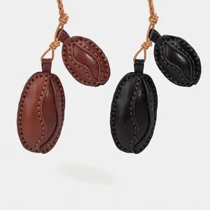 Genuine leather coffee bean keychain bag pendant car charm vegetable tanned leather charm