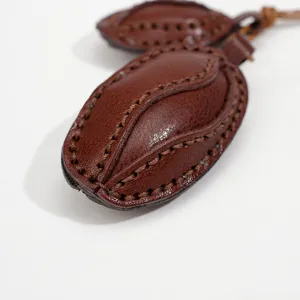 Genuine leather coffee bean keychain charm, vegetable-tanned cowhide bag pendant for car.