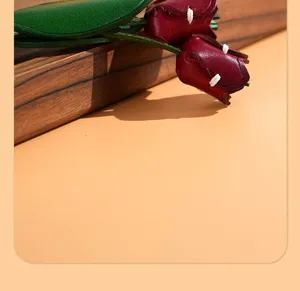 Leather tulip flower detail shot, perfect for car mirror pendant and bag charm decoration.