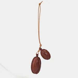 Leather coffee bean keychain charm bag pendant genuine leather car accessory decor