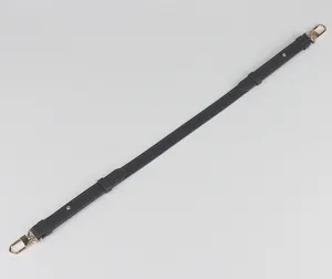 Adjustable black leather replacement shoulder strap for handbags and underarm bags detail view.