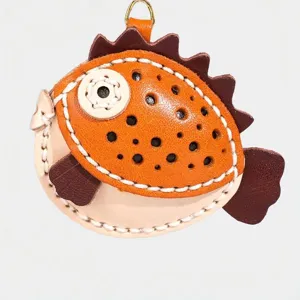 Top-Layer Rindsleder Handgemaakte Kogelvis Sleutelhanger Schattig Dier Auto Echt Lederen Tas Bedel Hanger
