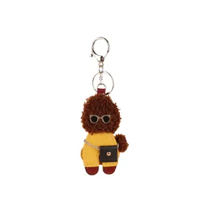 Cute plush teddy dog keychain PU leather puppy bag charm keyring for women girls gifts