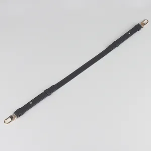Adjustable black leather replacement shoulder strap for handbags and purses with gold hardware.