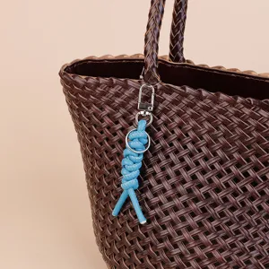 Minimalist PU Leather Woven Rope Bag Charm Creative Wrist Strap Car Keychain Pendant Handbag Decoration Accessories