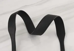 Black wide leather bag strap with delicate texture detail, perfect replacement accessory.