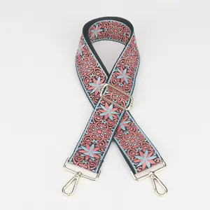 Wide floral embroidered replacement bag strap, adjustable crossbody shoulder strap.