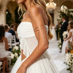 Bracciale da Braccio in Rame con Nappine di Strass Semplice Lusso Aperto Regolabile per Donna Gioielli da Sposa Matrimonio