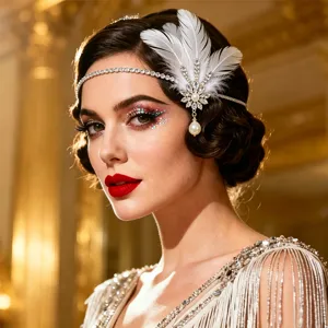 Vintage Gatsby Feather Headpiece Rhinestone Headband For Women Roaring 1920s Flapper Party Banquet Masquerade Hair Accessories