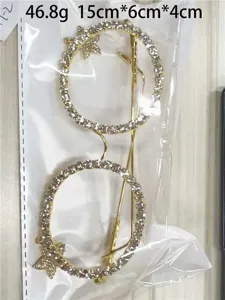 Rhinestone round decorative glasses frame with star charms, gold metal party eyewear.