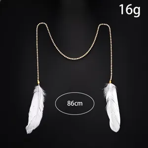 Cadena de cara de diamantes de imitación con plumas blancas, 86cm, 16g, joyería de fiesta.