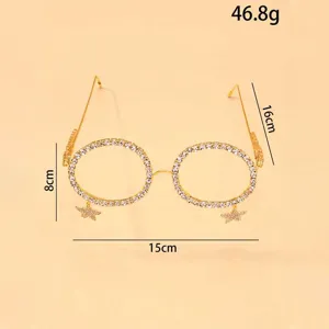 Rhinestone glasses frame with star pendant, chic party decorative eyewear without lenses.