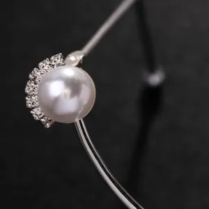 Montatura occhiali perla senza lenti, elegante occhiale decorativo in metallo per festa da donna.