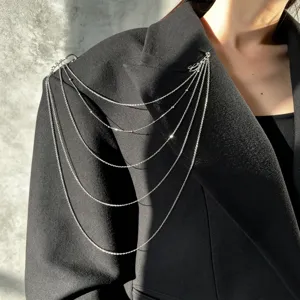 Exquisite multi-layer silver chain tassel brooch pin, perfect detail for blazers and dresses.