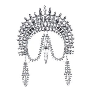 Lujo pesado diamantes imitación corona novia tiara brillante cristal tocado para boda fiesta