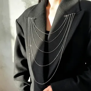 Exquisite multi-layer tassel brooch chain for women, elegant suit lapel pin body chain.