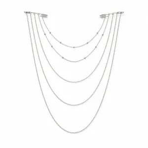 Multi-layer tassel brooch body chain silver elegant lapel pin dress suit fashion jewelry accessory