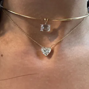 Leichter Luxus Doppellagig Herz Strass Halskette Für Damen Minimalistisch Kupfer Gold Silber Plattiert Schlüsselbeinkette Schmuck