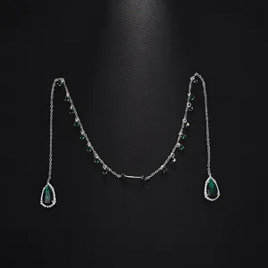 Catena viso a goccia argento con gemme verdi nappa principessa orecchio gioiello