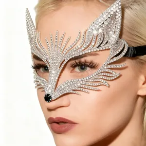 Strass vos masker detailweergave, perfect voor masquerade feesten en mysterieuze evenementen.