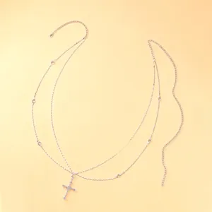 Silver rhinestone cross waist chain multi-layer sexy body chain adjustable party jewelry