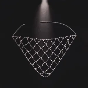 Elegante Perlen Haarkette Netz Braut Hochzeit Party Kopfschmuck glänzender Haarschmuck