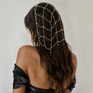 Feen-Stil Künstliche Perle Haarkette Elegant Kopfschmuck Kupfer Strass Haarschmuck Für Hochzeit Braut Bankett Party Damen