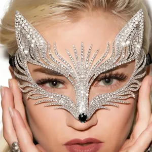 Strass Vos Halfgelaatsmasker Voor Dames Luxe Legering Gemaskerd Bal Mysterieus Feest Kostuum Oog Accessoire Opengewerkt Ontwerp Hoofddeksel