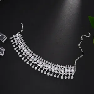 Exaggerated full diamond crystal teardrop choker necklace for women evening party dress.