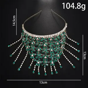Luxus grüne Strass Quaste Haarreif Exquisiter Hofstil Bühne Party Party-Haaraccessoire