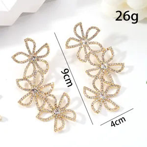 Luxus Strass Blumen Ohrringe, goldene Statement Ohrringe für Damen Party Hochzeit Schmuck.