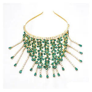 Luxus Strass Blume Quaste Haarreif Gold Kristall Hof Stil Party Haarschmuck Accessoire