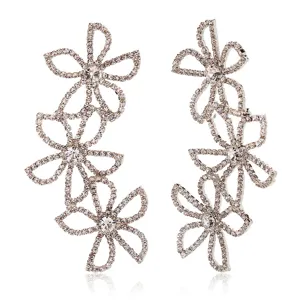 Glamouröse Strass Blumen Ohrringe für Damen Luxus Braut Party Schmuck Hauptansicht.