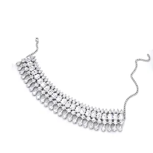 Exaggerated full rhinestone crystal teardrop choker necklace main product display shot.
