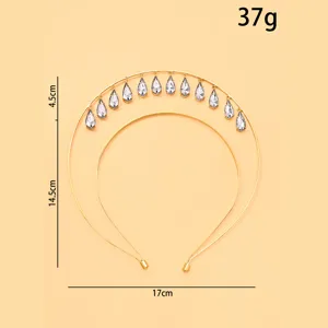 Detailed view of gold double layer halo headband with crystal teardrop rhinestones, 37g.