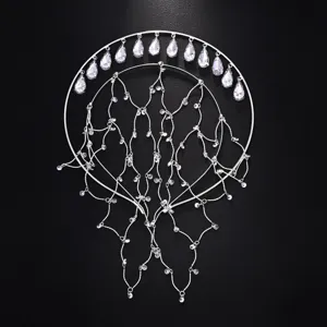 Silver teardrop halo headband crystal rhinestones detailed close up product hair accessory.