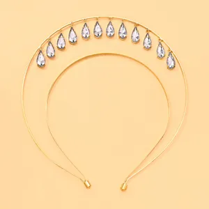 Close-up detail of the double layer gold rhinestone teardrop halo headband accessory.