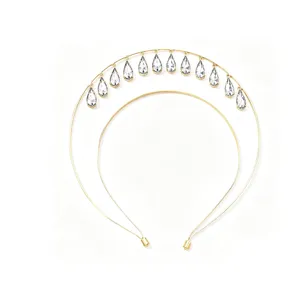Double layer crystal water drop halo headband luxury bridal rhinestone hair accessory gold