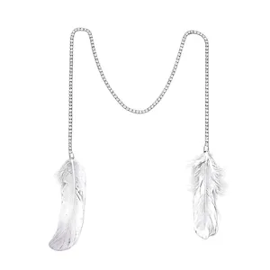 Cadena de cara de plumas con diamantes de imitación, joya brillante para fiesta de música.