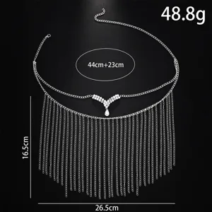 Silver metal fringe face chain body jewelry bohemian sparkling rhinestone tassel festival accessory