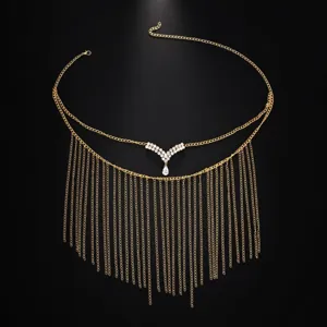 Gold layered fringe face chain boho crystal tassel headpiece jewelry for women party
