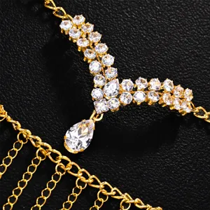 Bohemian gold metal tassel face chain sparkly rhinestone mask jewelry for women stage party