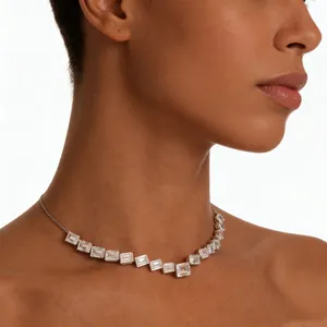 Elegant square cut rhinestone choker necklace for women fashion bridal party jewelry