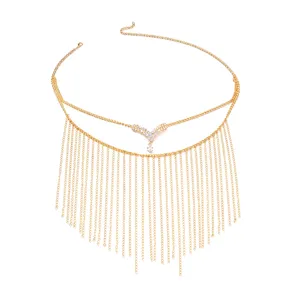 Gold tassel face chain bohemian metal mask party crystal rhinestones jewelry accessory for women