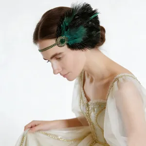 Cinta de pelo con plumas y diamantes estilo vintage 1920 tocado flapper para fiesta