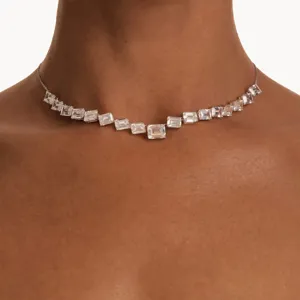 Fashion Sugar Cube Pendant Necklace Shiny Copper Rhinestone Choker Chain Simple Luxury Geometric Clavicle Necklace For Women Wedding Party Jewelry Gift