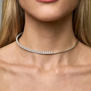 Collar Choker Asimétrico de Cobre con Strass Gargantilla Abierta Minimalista Joyería para Mujer Accesorio para Banquetes y Fiestas Nocturnas