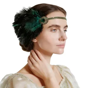 1920s Vintage Verde Pluma Diamante Diadema Gatsby Fiesta Novia Pelo Accesorio Moda