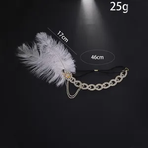 Detail shot of 1920s vintage feather rhinestone headband, showing exquisite details and size.