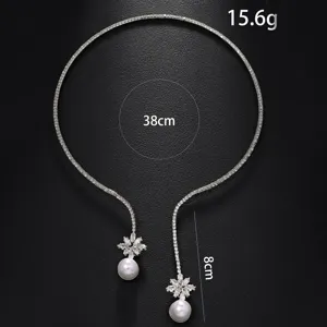 Collier ras de cou ouvert perle strass étinclant pour mariage bijoux de mariée 38cm